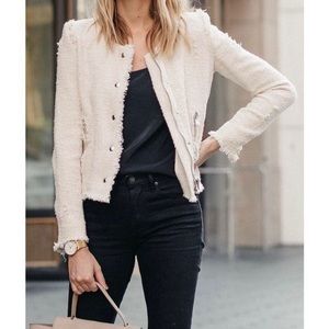 IRO Ivory Tweed Distressed Jacket